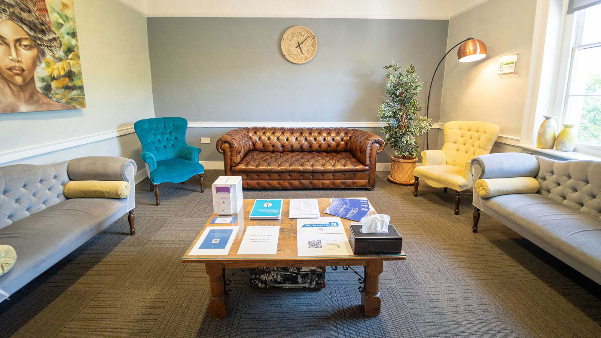 Comfortable patient waiting area at CRP Clinic